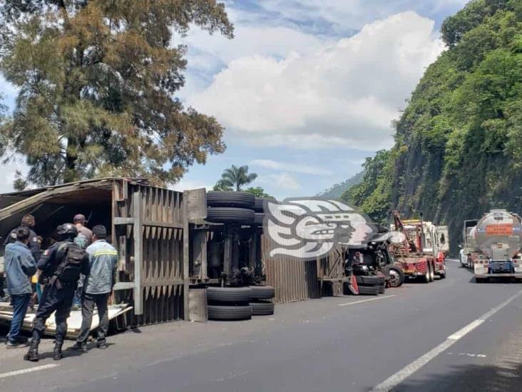 Tráiler con mercancía es saqueado por rapiñeros, tras percance en Huiloapan