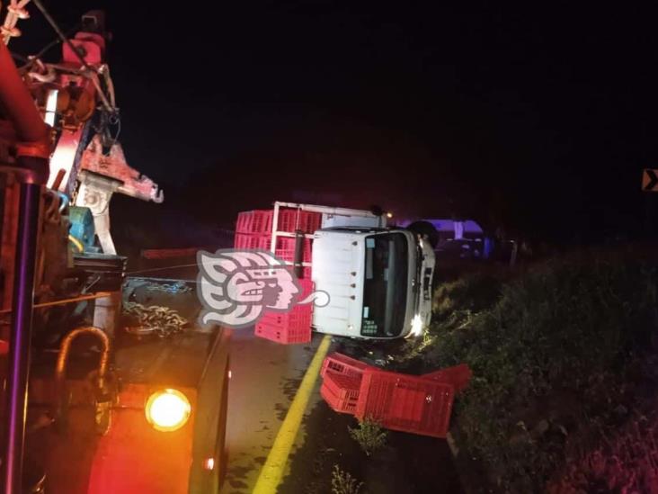 Vuelca camión cargado con pollos en la autopista Córdoba-Veracruz