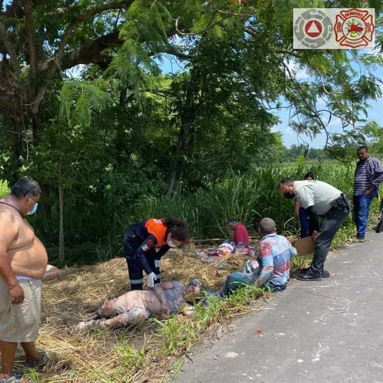 Tráiler saca a camioneta de la carretera en Tres Valles, hay 3 lesionados