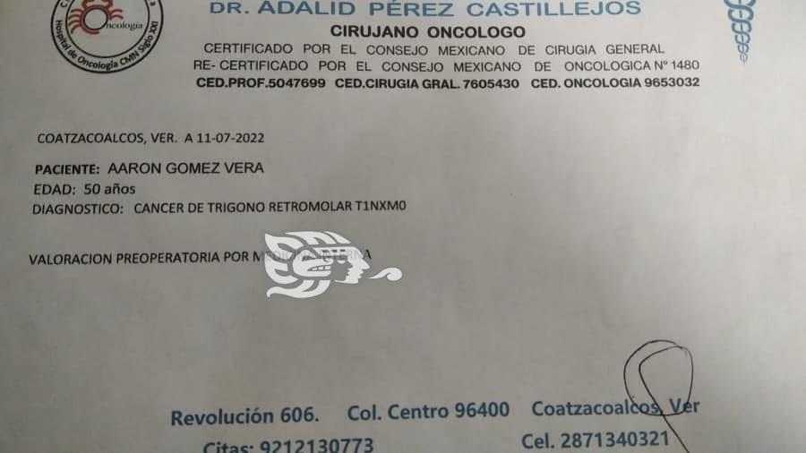 Piden ayuda en Chinameca para apoyar a diagnosticado con cáncer