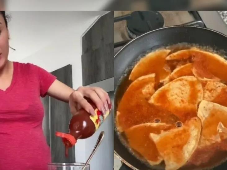 Mujer española se hace viral por hacer chilaquiles con salsa valentina