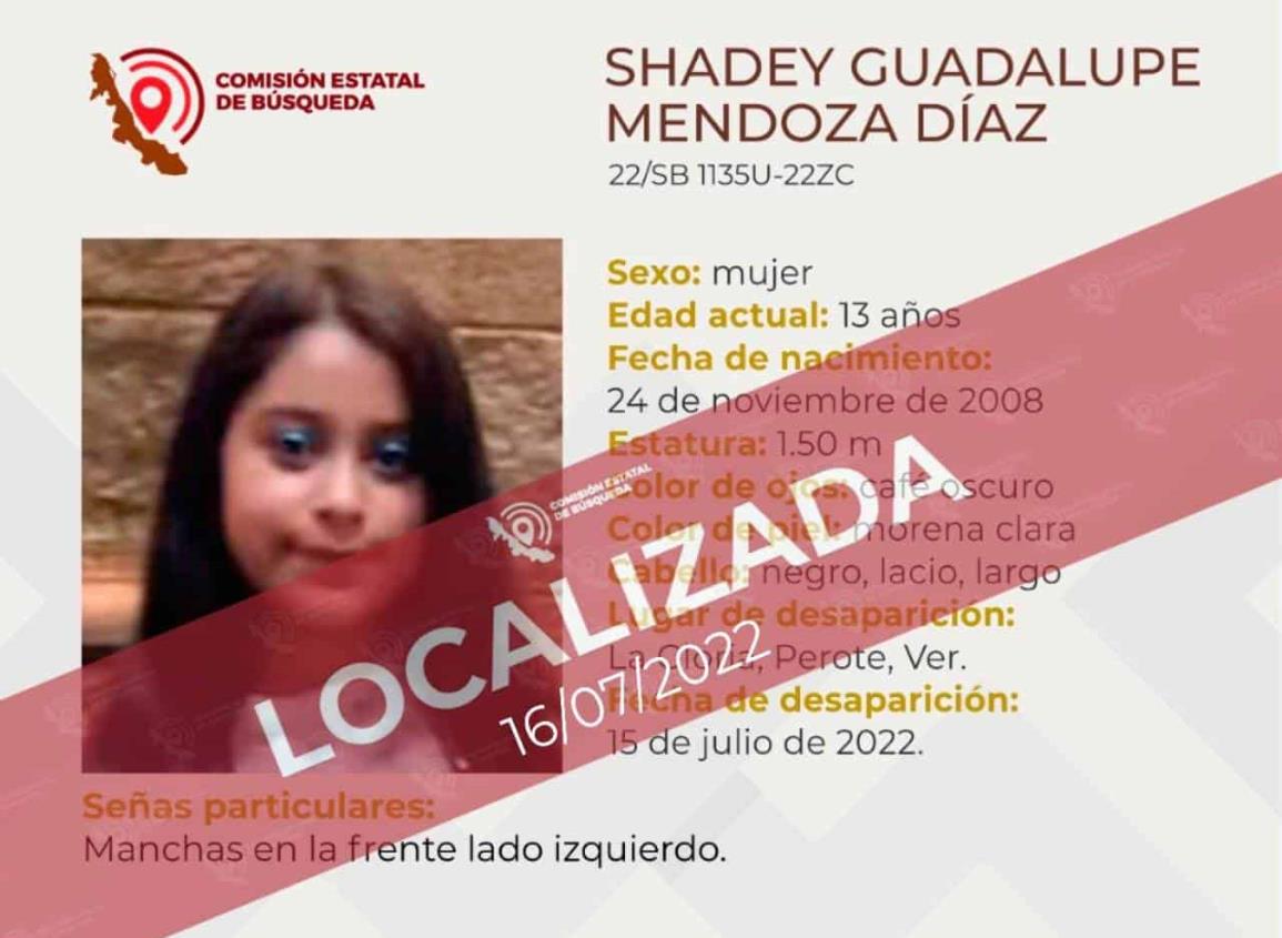 Localizan a Shadey Guadalupe Mendoza, menor reportada como desaparecida en Perote