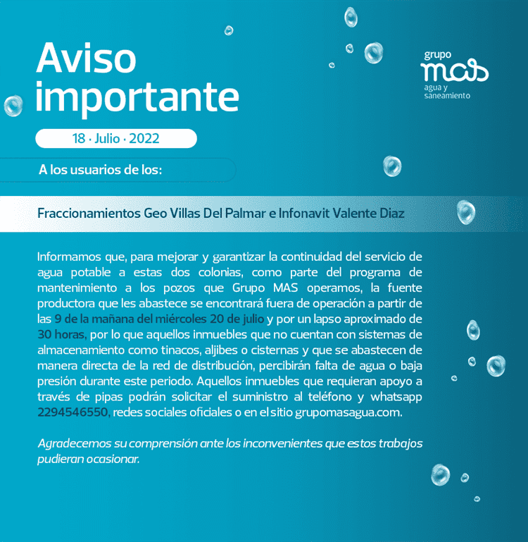 Dos fraccionamientos de Veracruz no tendrán agua por más de 30 horas