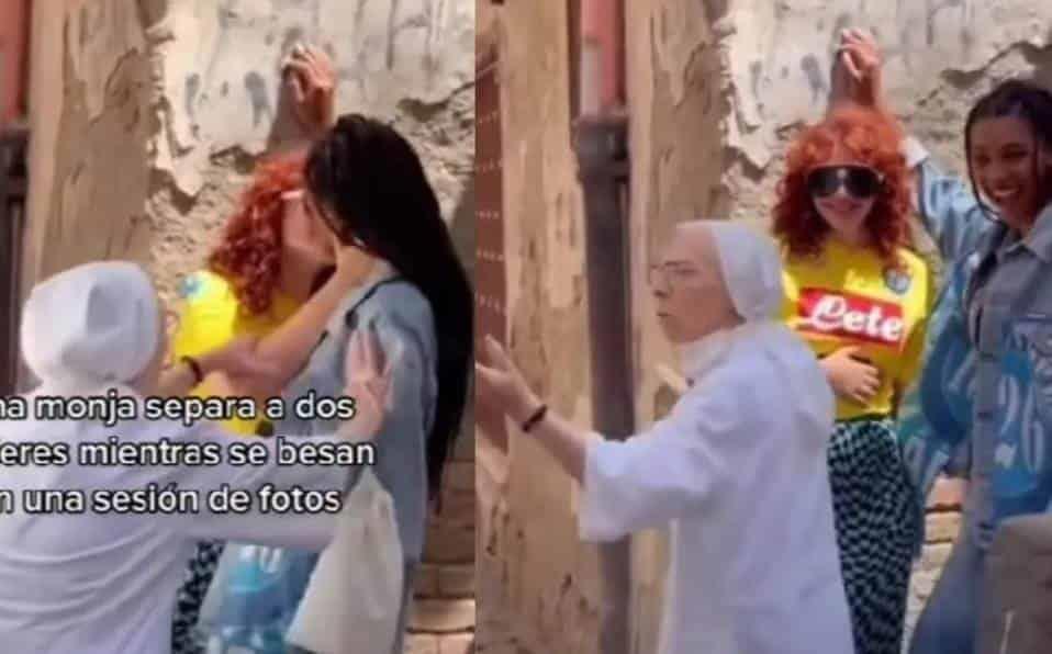 Monja separa a dos chicas al verlas darse un beso en una sesión de fotos