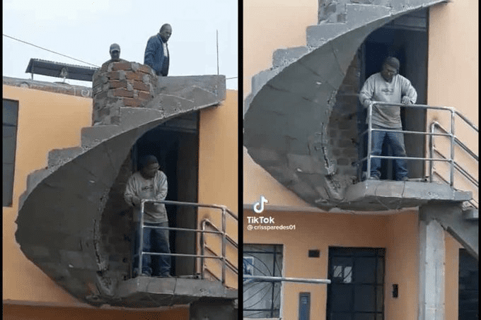 Albañiles colocan escalera sin salida y se vuelve viral (+Vídeo)