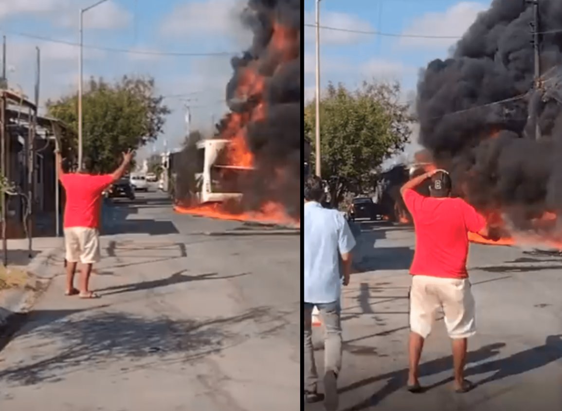 Por presunta falla mecánica se incendia camión en Ciénega, Nuevo León (+Video)