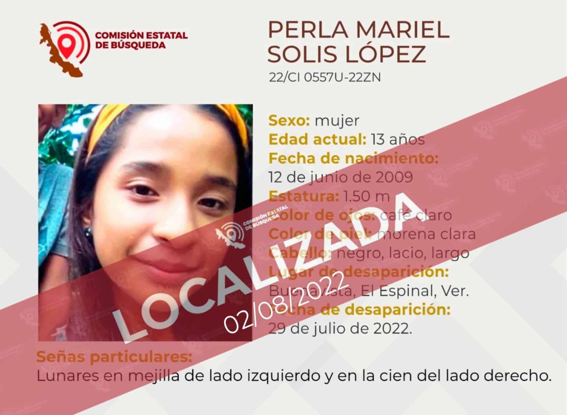 Localizan a Perla Solís, menor reportada como desaparecida en El Espinal