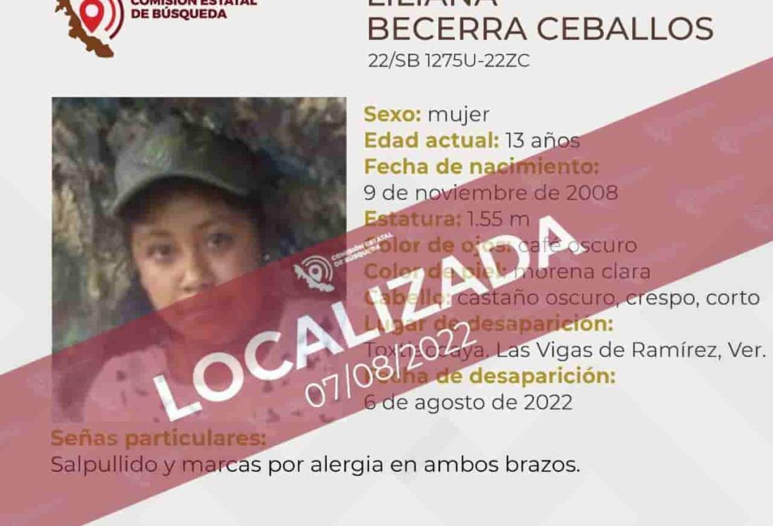 Localizan a Liliana Becerra, menor de 13 años desaparecida en Las Vigas