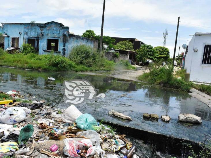 (+Video) Un río de aguas negras con basura, Ciudad Olmeca lado río