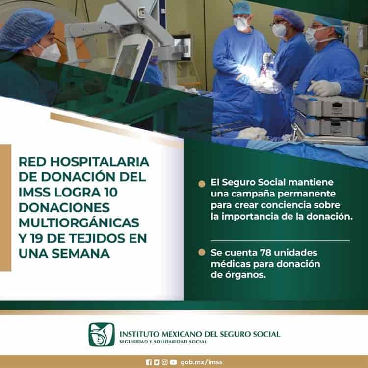 Red Hospitalaria de Donación del IMSS logra 10 donaciones multiorgánicas