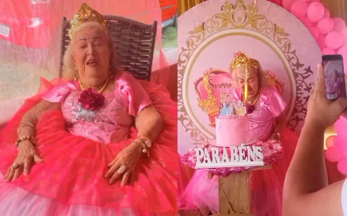 ¡Hasta con corona! Festejan cumpleaños 87 de abuelita con temática de princesas