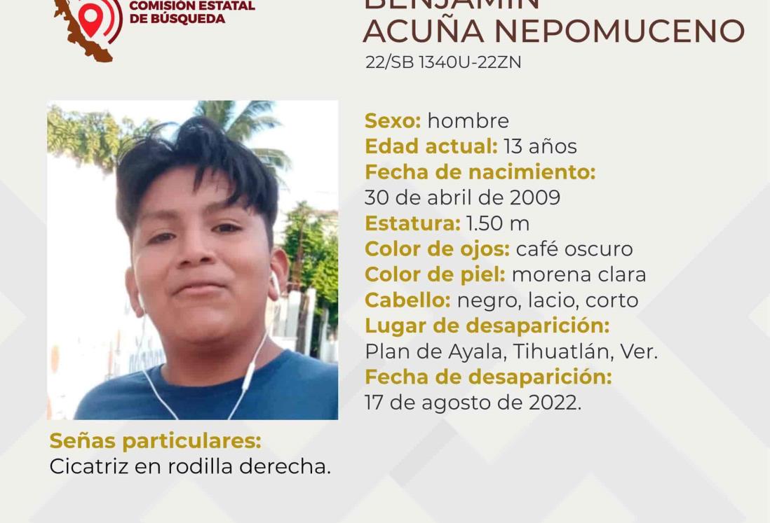 Buscan a adolescente de 13 años desaparecido en Tihuatlán