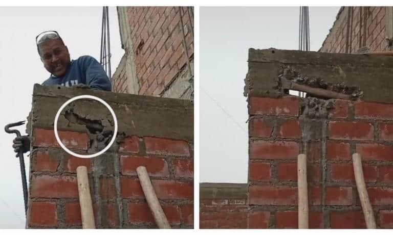 (Video) Albañiles olvidan su martillo entre el cemento de la pared que construyeron