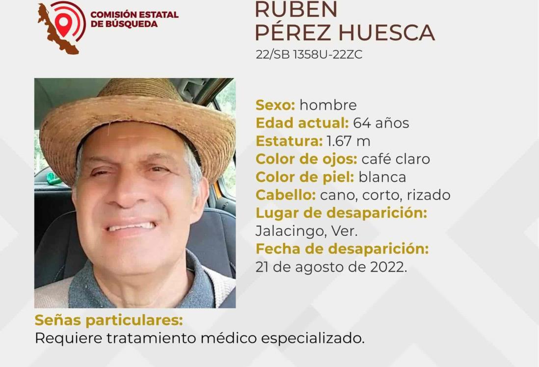 Buscan a sexagenario desaparecido en Jalacingo; requiere tratamiento médico