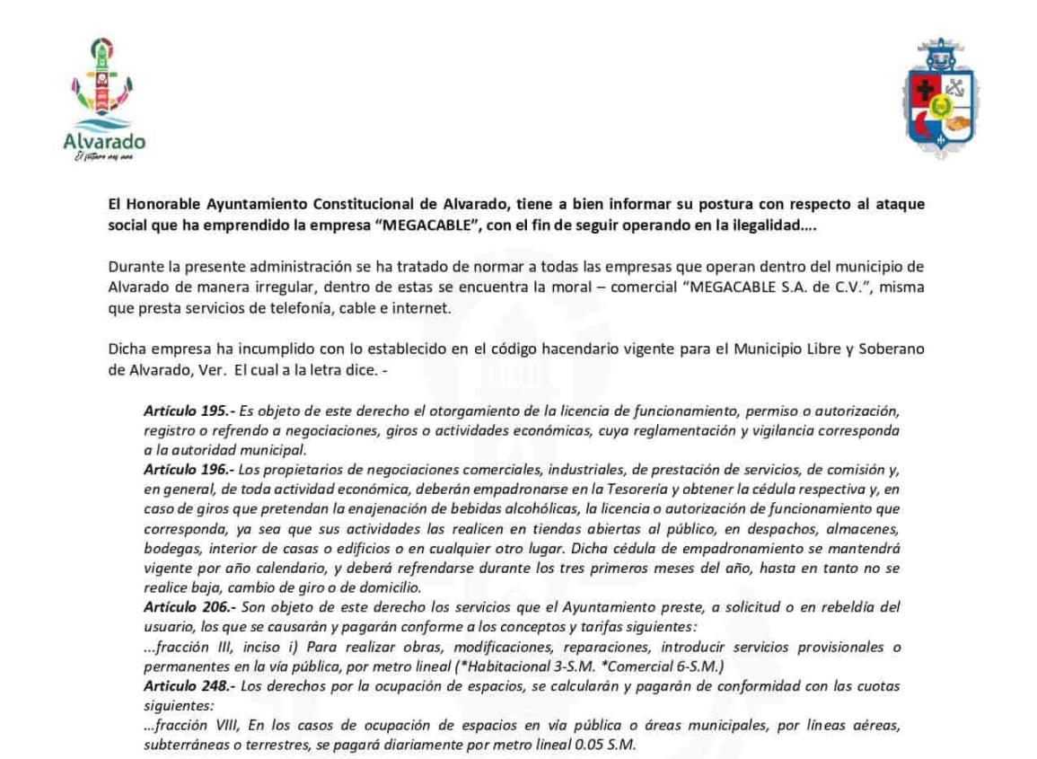 Por no pagar permisos, Megacable no podrá seguir operando en Alvarado