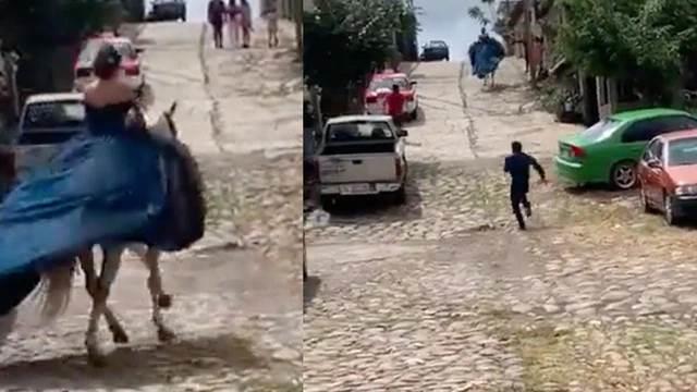 (Video) Caballo huyó con quinceañera antes de entrar al salón, se puso nervioso