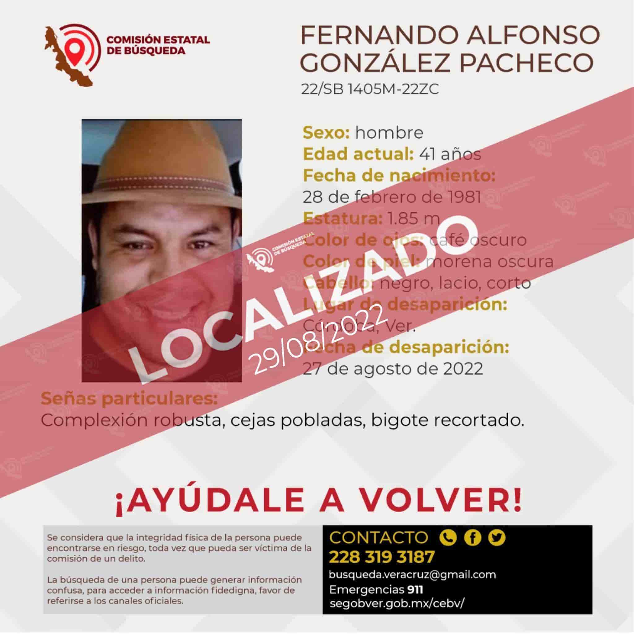 Localizan a Fernando Alfonso, reportado como desaparecido en Córdoba