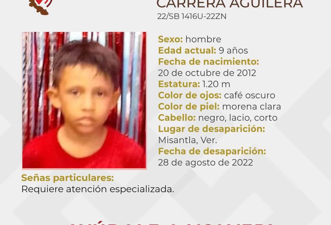 Buscan a menor de 9 años desaparecido en Misantla