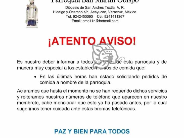 Alertan intentos de estafa a nombre de parroquia en Acayucan