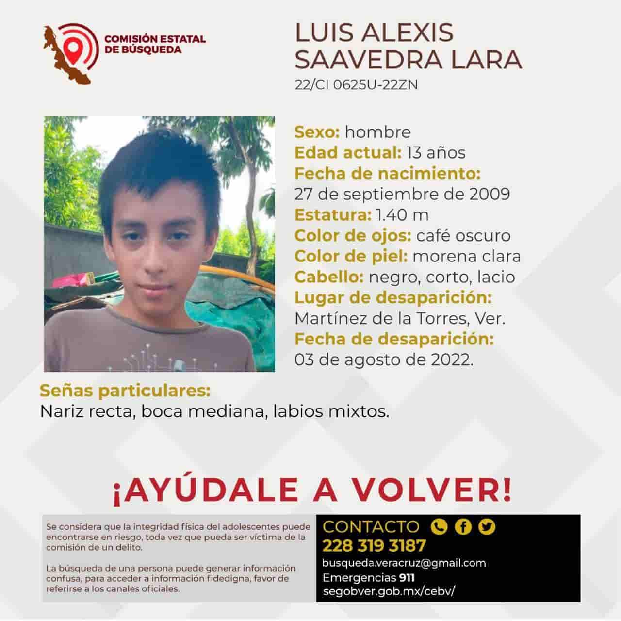 Buscan a Luis Alexis, menor desaparecido en Martínez de la Torre