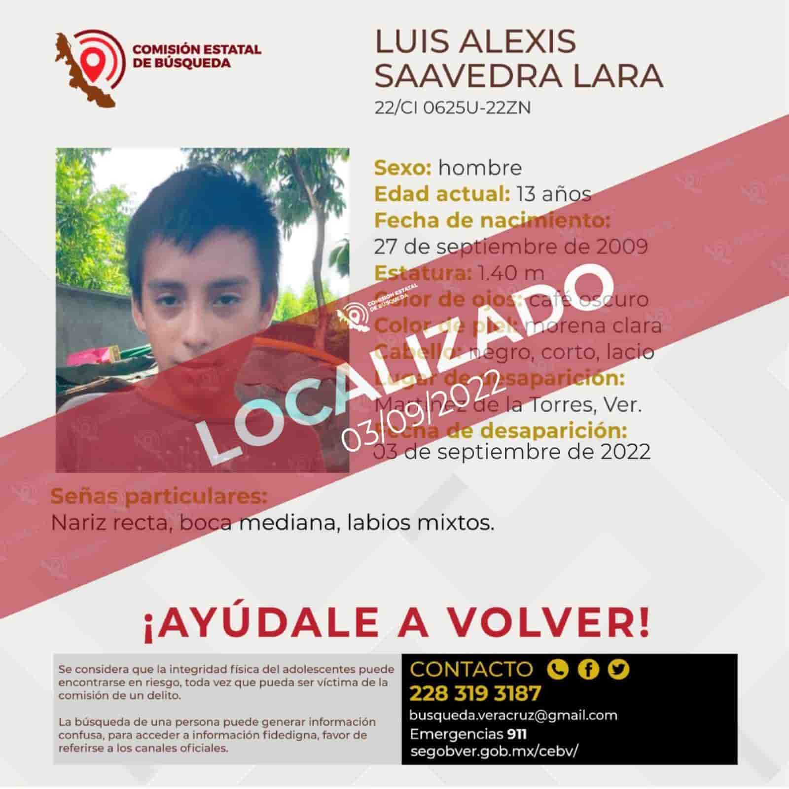 Localizan a Luis Alexis, menor desaparecido en Martínez de la Torre