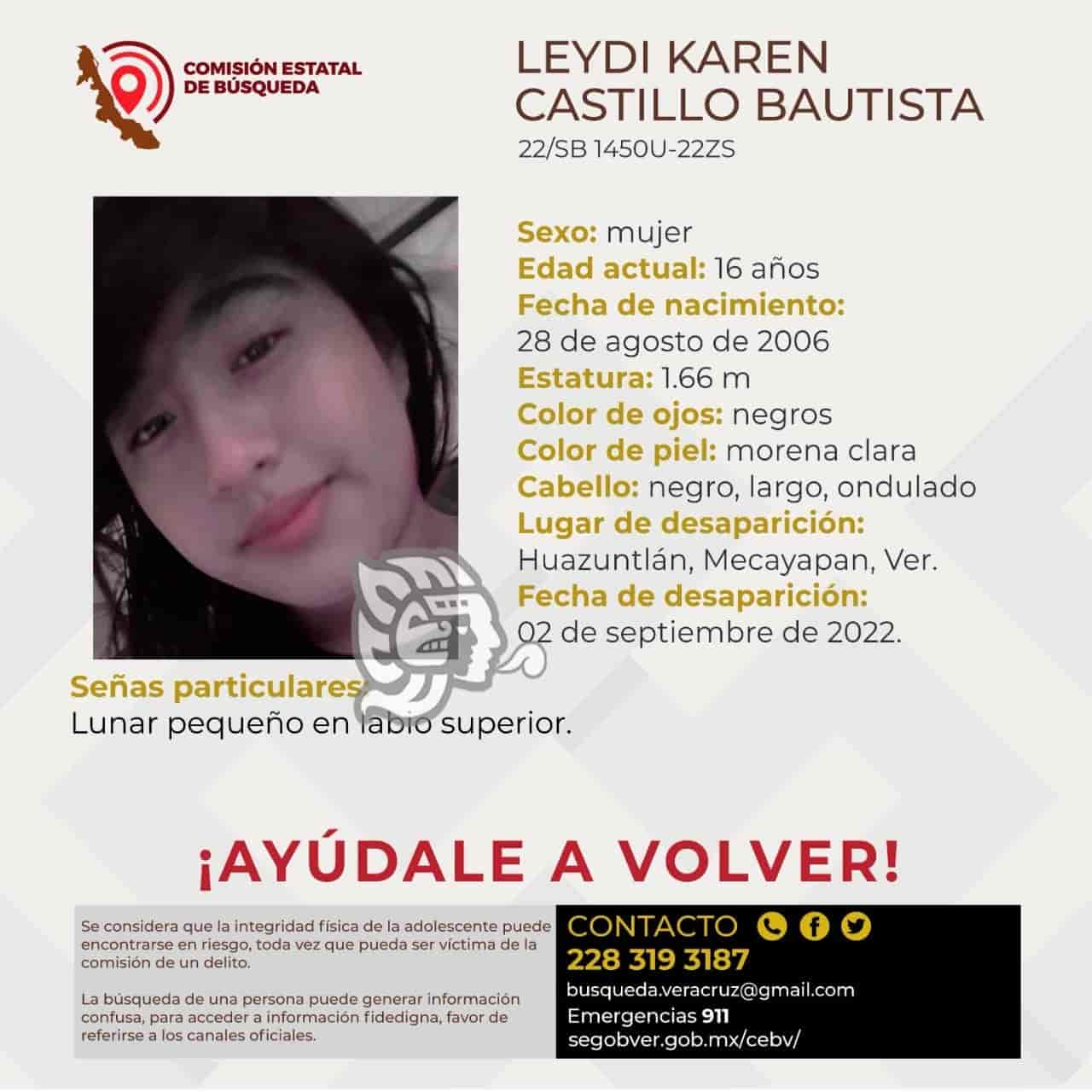 Buscan en Mecayapan a la menor Leydi Karen Castillo Bautista