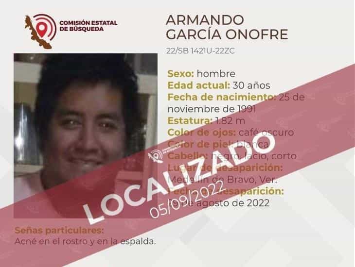 Localizan a Armando; había desaparecido en Medellín de Bravo