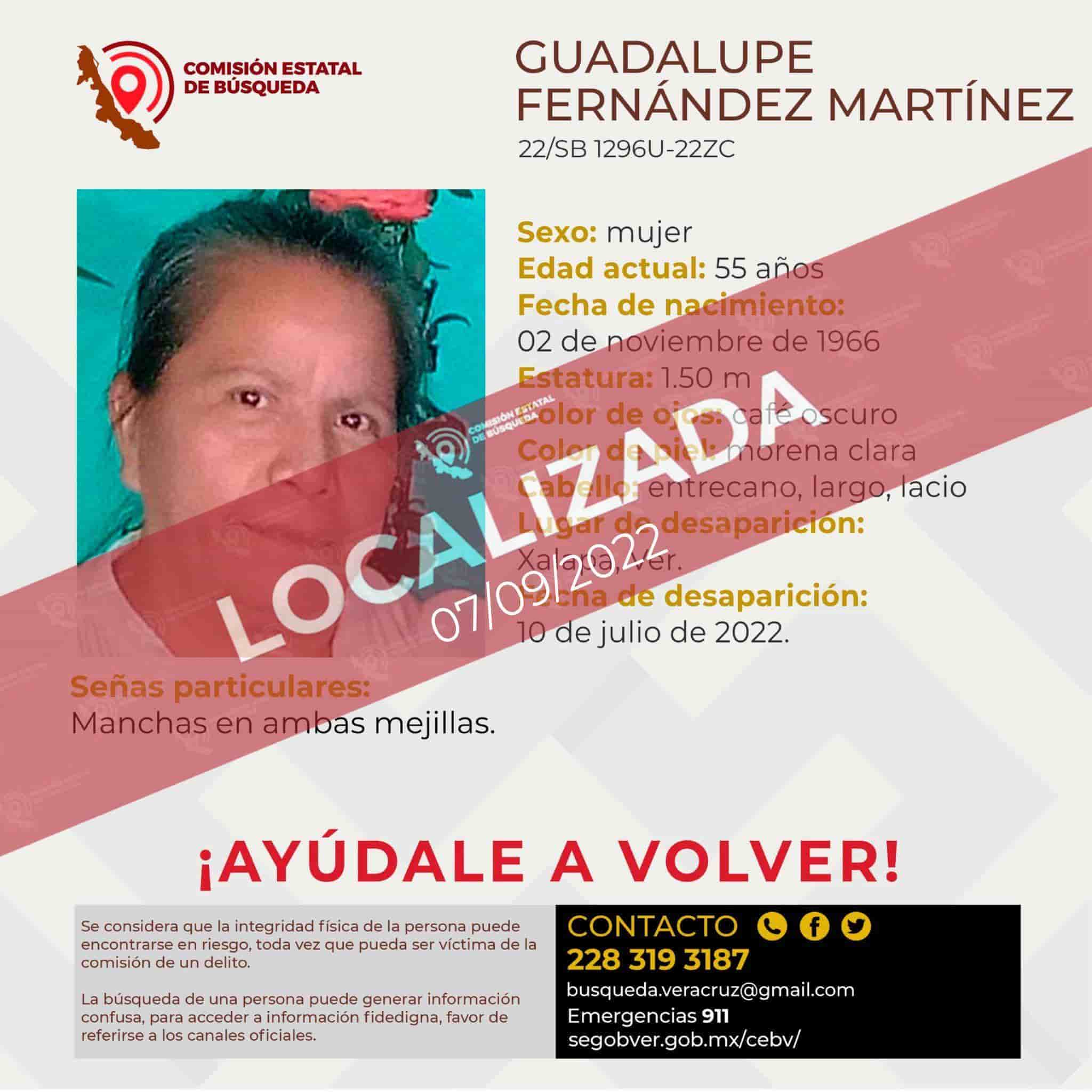 Localizan a Guadalupe Fernández, reportada como desaparecida en Xalapa