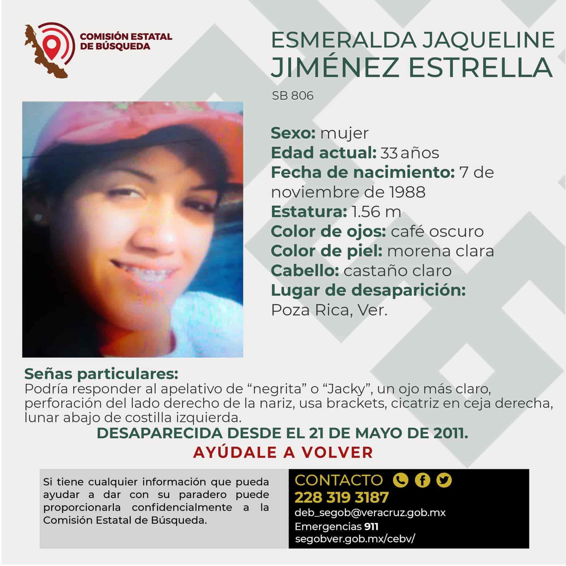 Continúa la búsqueda de Esmeralda Jaqueline; desapareció desde 2011 en Poza Rica