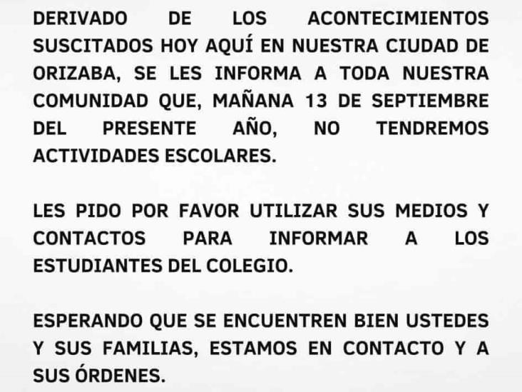 Suspenden clases planteles de Orizaba por hechos de inseguridad