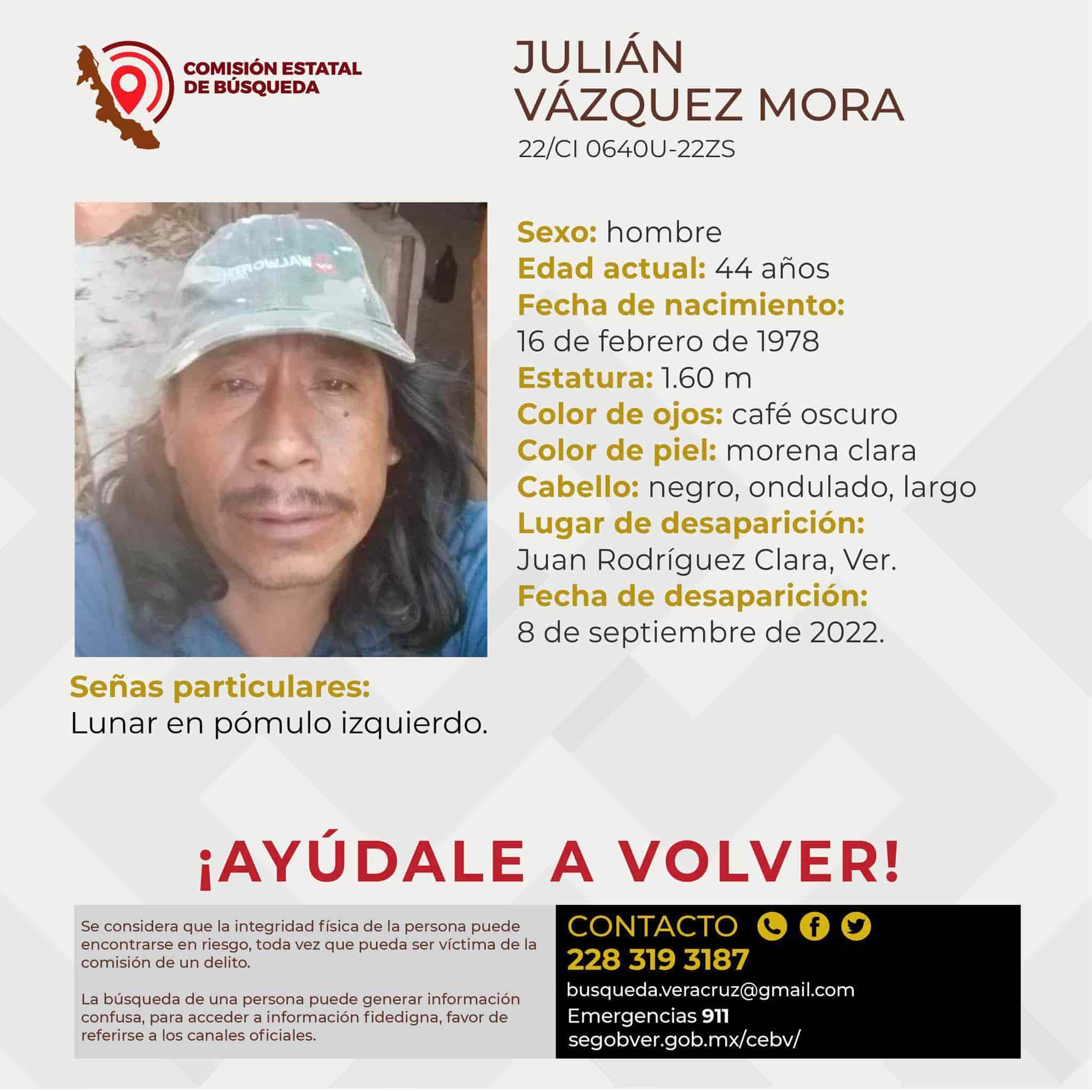 Desaparece hombre en Juan Rodríguez Clara