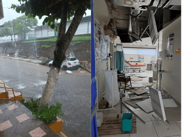 Fuertes lluvias derriban barda de escuela y techo de hospital en Alvarado