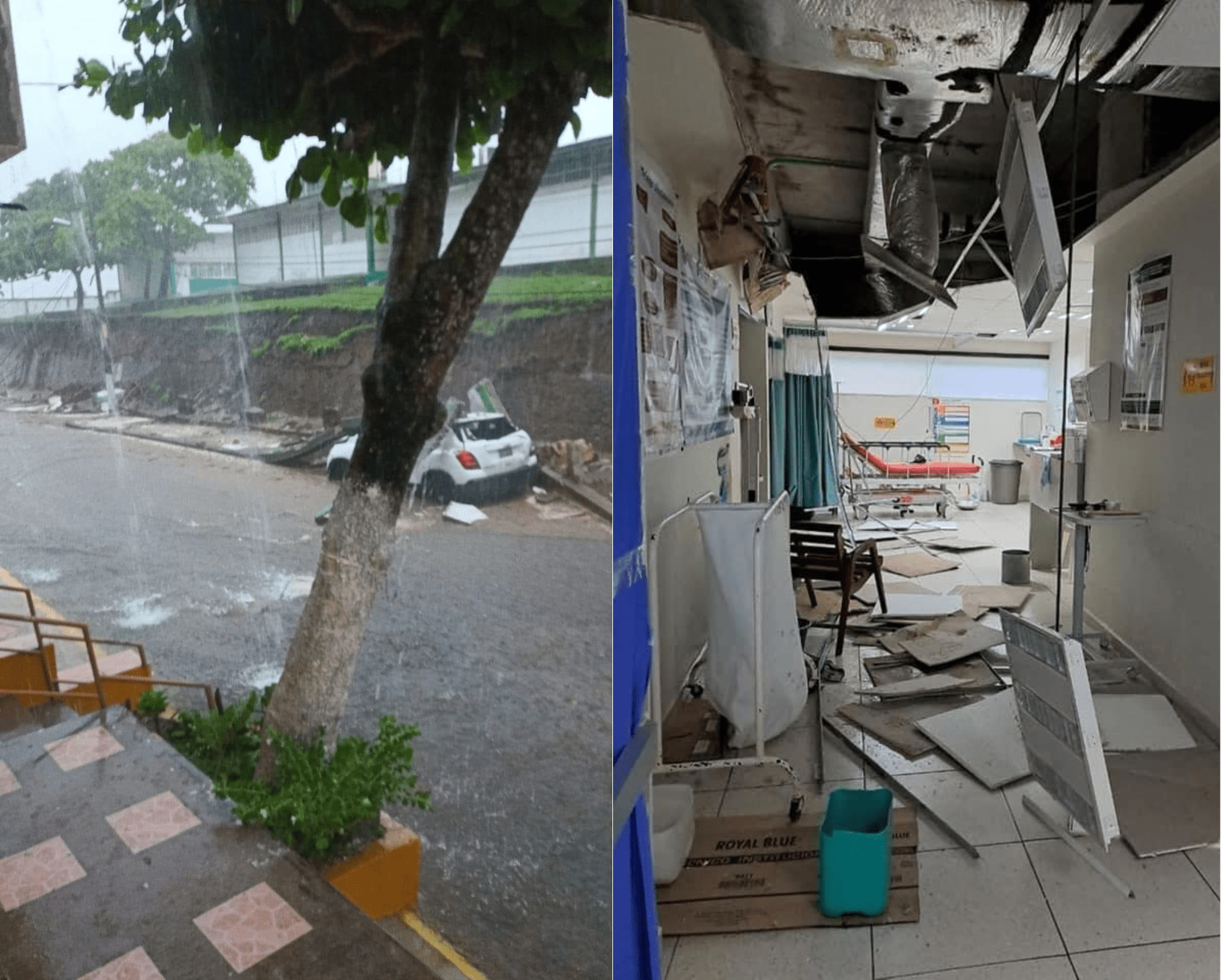 Fuertes lluvias derriban barda de escuela y techo de hospital en Alvarado