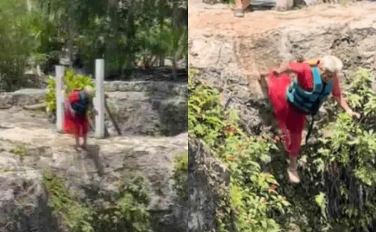 Abuelita valiente se echa clavado en cenote y se hace viral