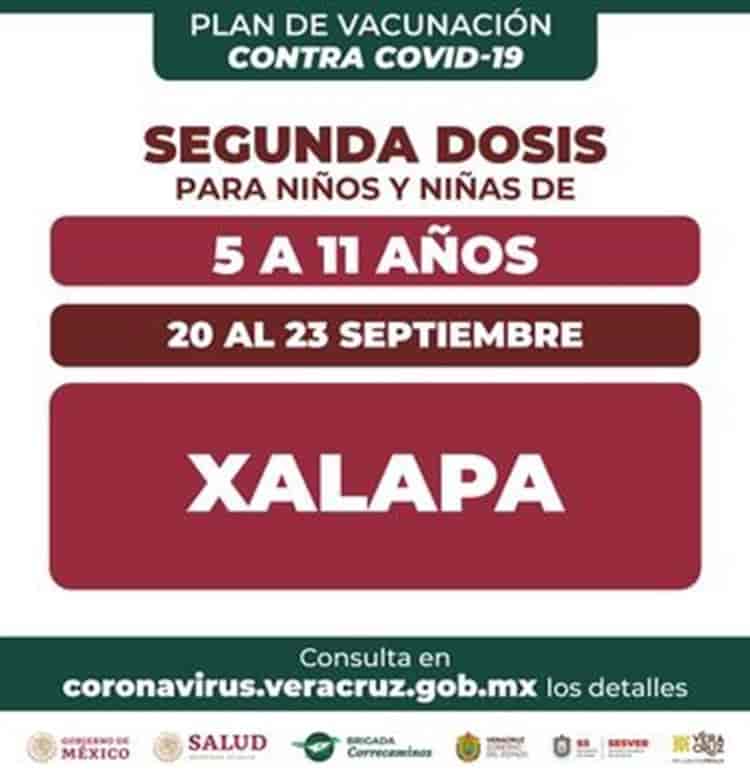 ¡Atento! Segunda dosis vs covid a niños de 5 a 11 años en Xalapa, Veracruz y Boca