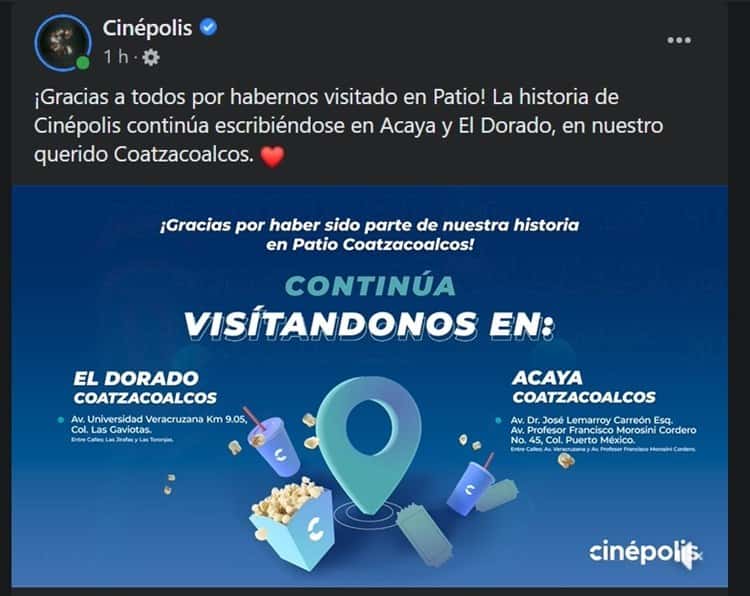 El final se acerca; Cinépolis se despide de Plaza Patio en Coatzacoalcos