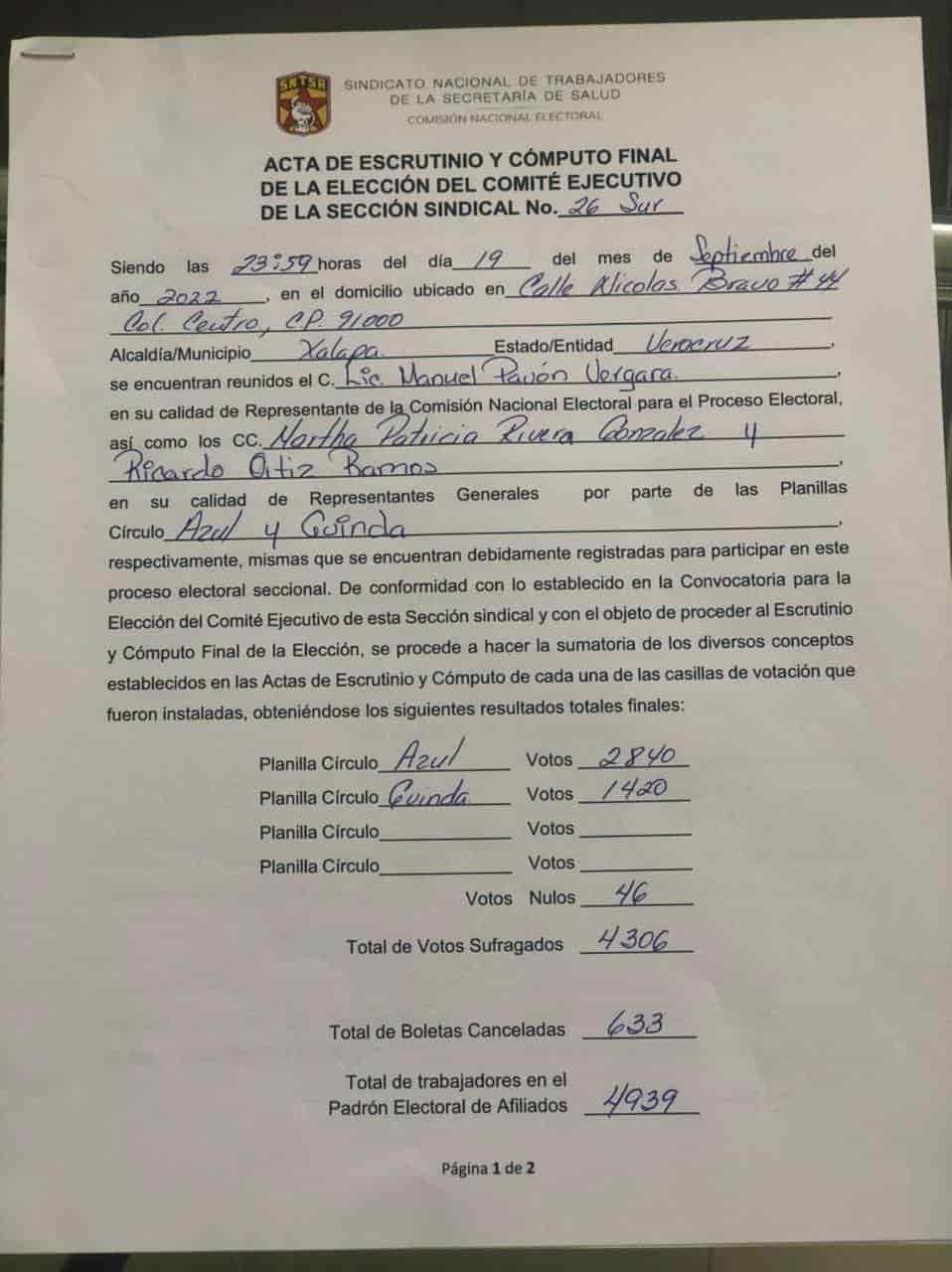 Gana Carmen Colonna elección del SNTSA en la zona sur