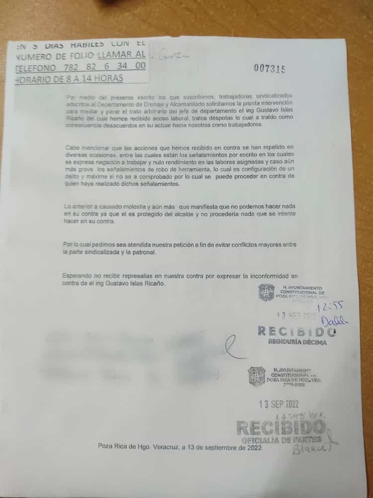 Investigan presunto acoso laboral contra trabajadores sindicalizados de Poza Rica