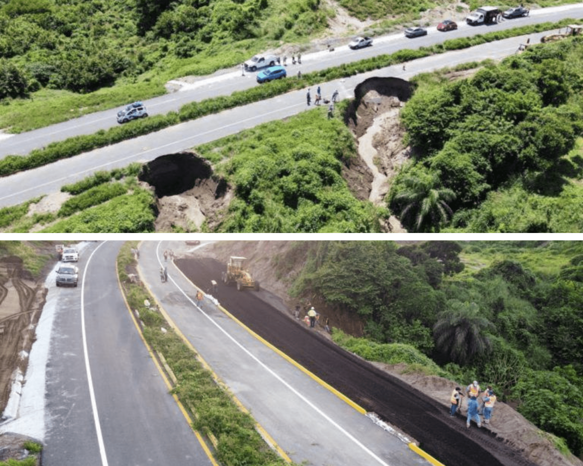 Reparan socavones que se formaron sobre la carretera hacia Antón Lizardo