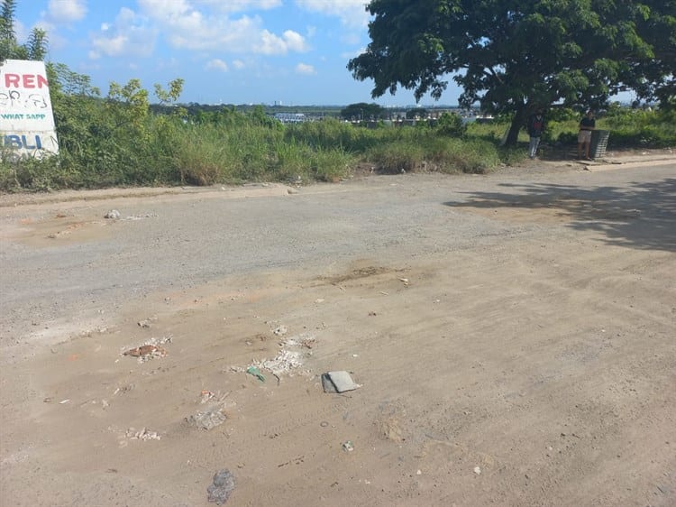 Cristóbal y Lucho rellenan con escombro enormes baches que se formaron en Lomas 4