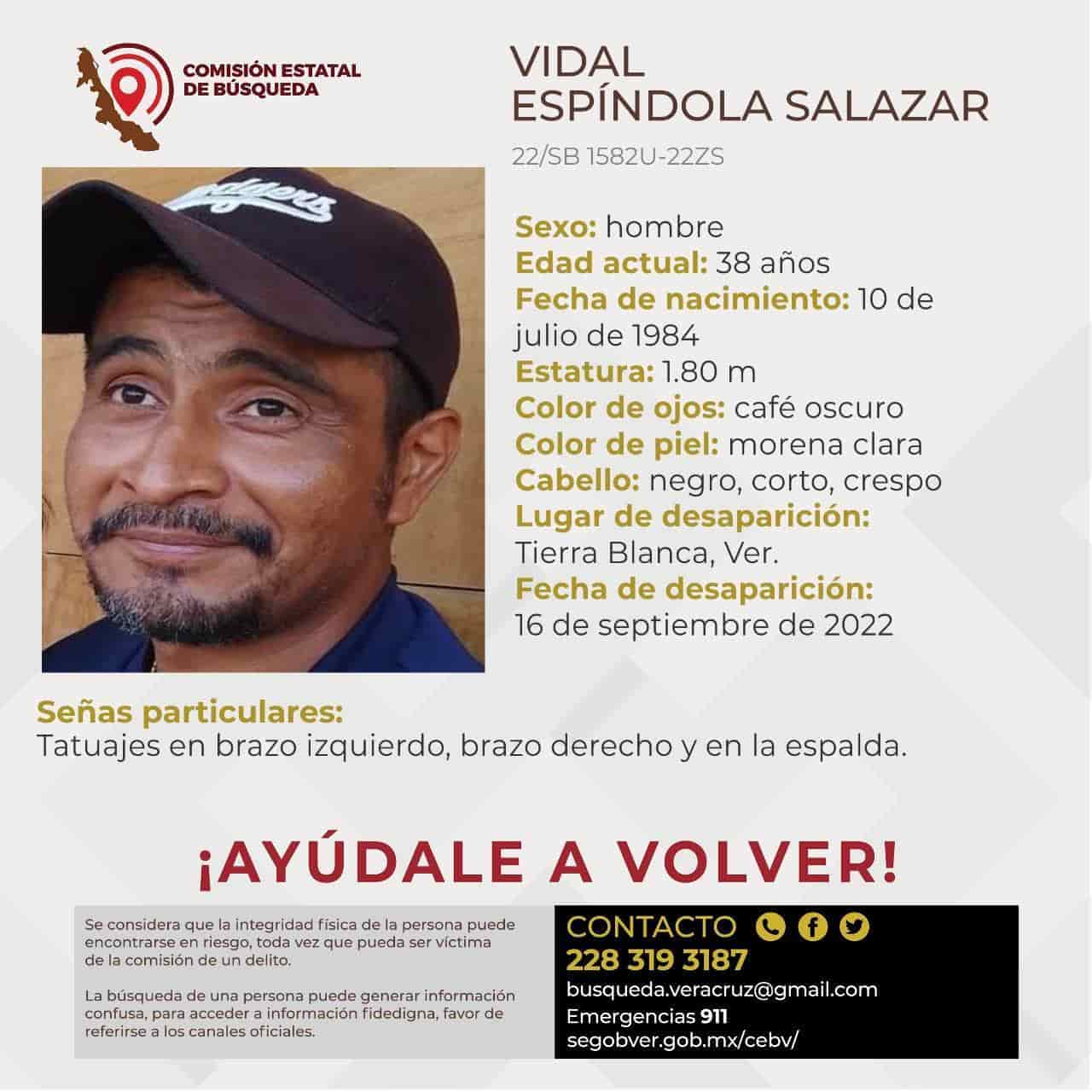 En Tierra Blanca, buscan al señor Vidal