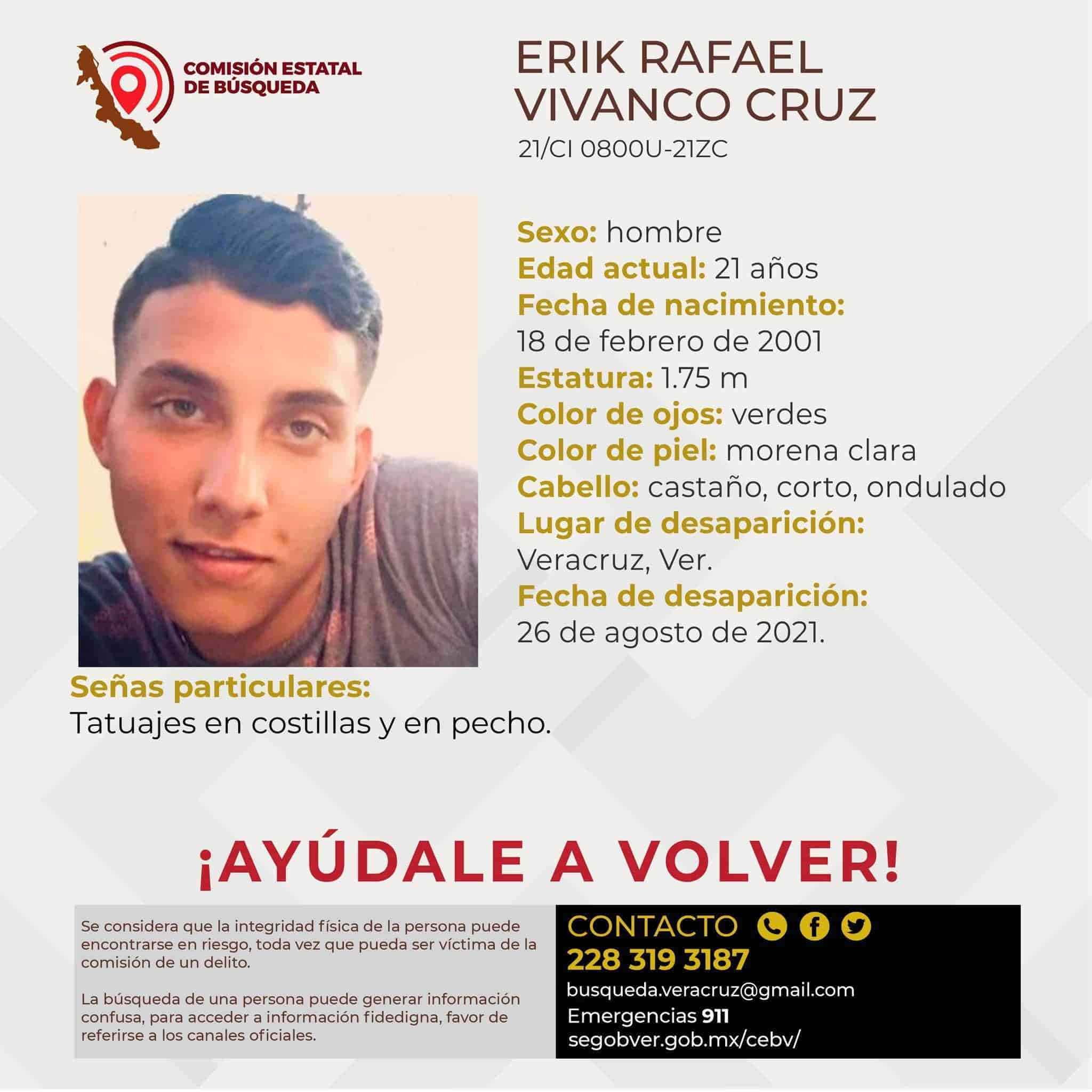 Buscan a Erik Rafael Vivanco en Veracruz; lleva 1 año desaparecido