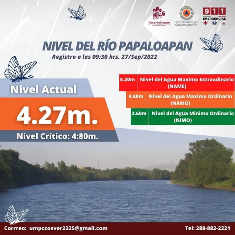 Continúa a la baja el nivel del río Papaloapan, inicia limpieza en calles