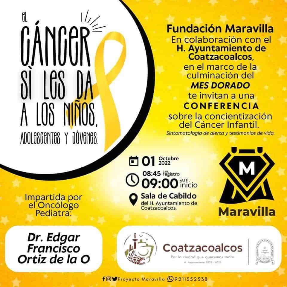 Fundación Maravilla y Ayuntamiento invitan a plática sobre cáncer infantil