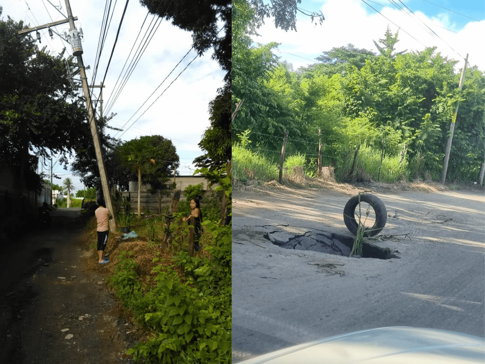 Urgen a CFE y Grupo MAS atender poste de luz a punto de caer y socavón en Veracruz