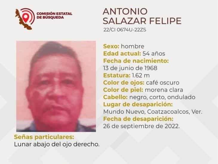 Antonio Salazar de Mundo Nuevo, lleva 4 días desaparecido