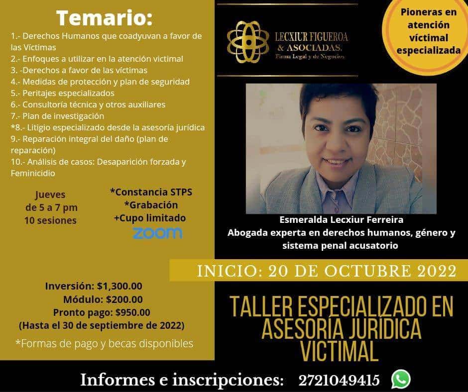 Invitan al Taller Especializado en Asesoría Jurídica Victimal