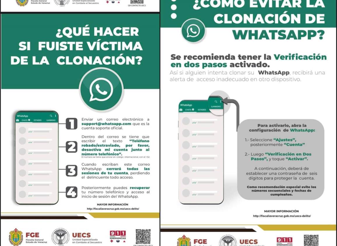 FGE emite recomendaciones en caso de sufrir clonación de WhatsApp