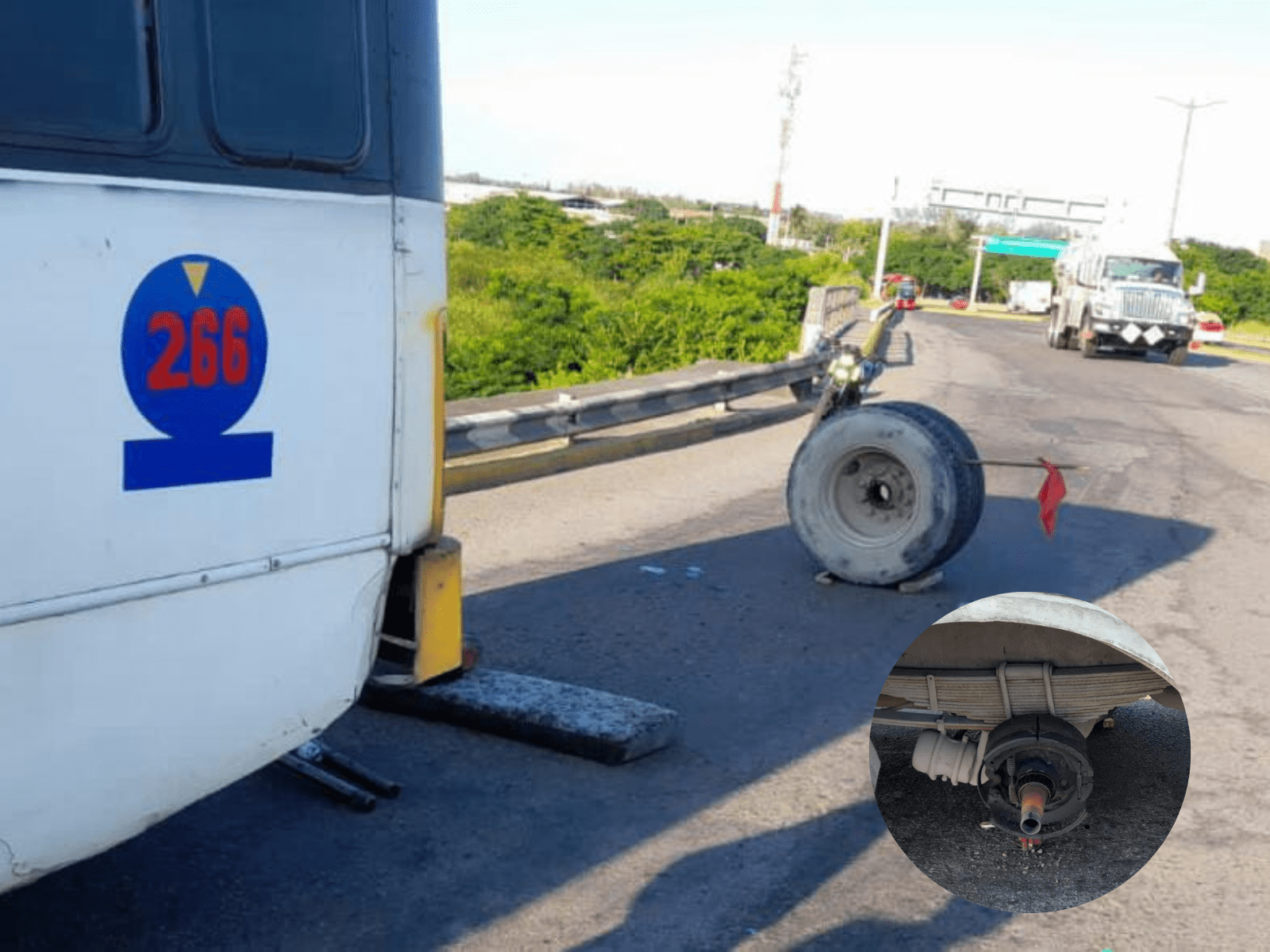 ¡Se le sale llanta! Camión urbano pierde llanta sobre distribuidor vial Cabeza Olmeca