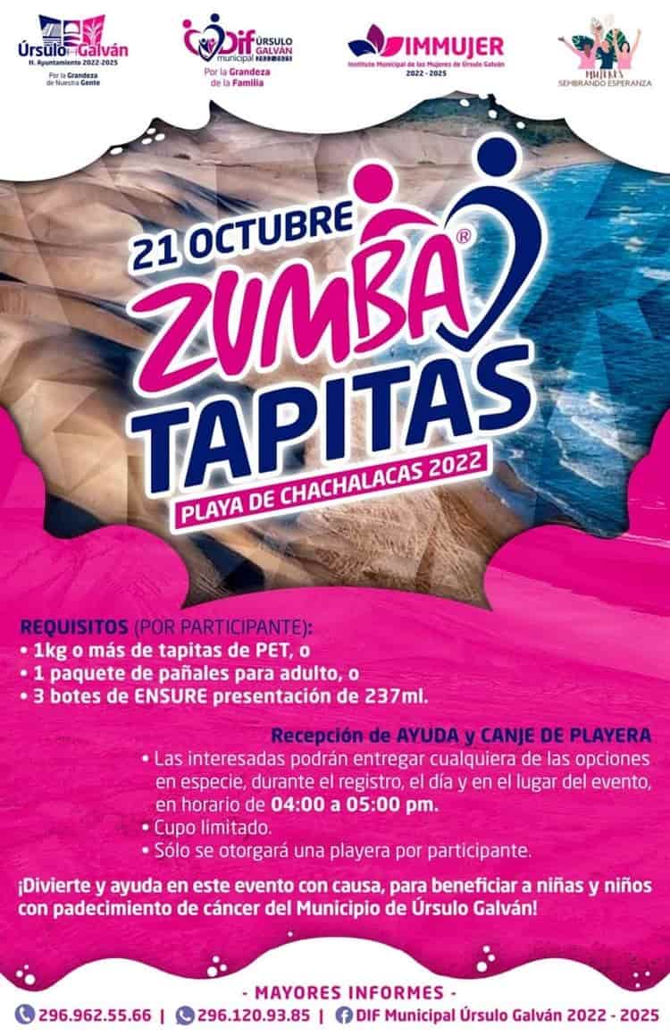 Anuncian evento Zumba Tapitas en Chachalacas en apoyo de pacientes oncológicos